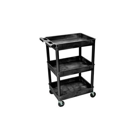 Luxor Luxor STC111 Tray Top Shelf 3 Shelf Plastic Utility Cart 24x18 4" Casters STC-111B
